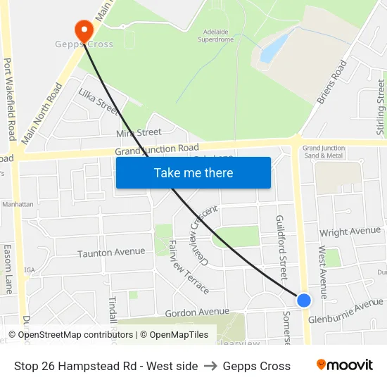 Stop 26 Hampstead Rd - West side to Gepps Cross map