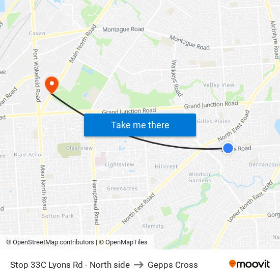 Stop 33C Lyons Rd - North side to Gepps Cross map