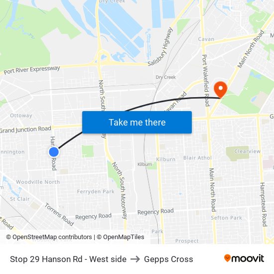 Stop 29 Hanson Rd - West side to Gepps Cross map