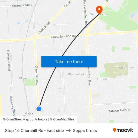 Stop 16 Churchill Rd - East side to Gepps Cross map