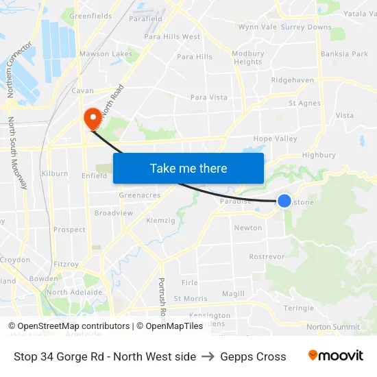 Stop 34 Gorge Rd - North West side to Gepps Cross map