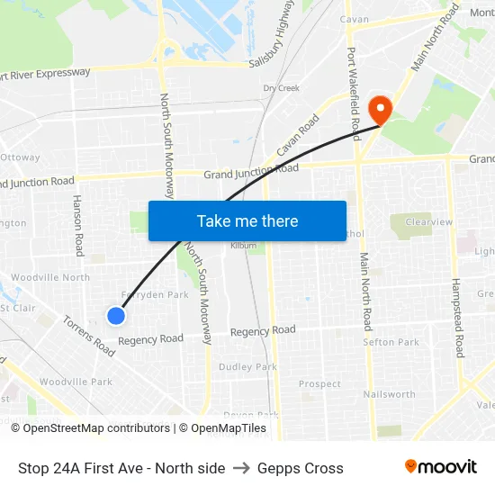 Stop 24A First Ave - North side to Gepps Cross map