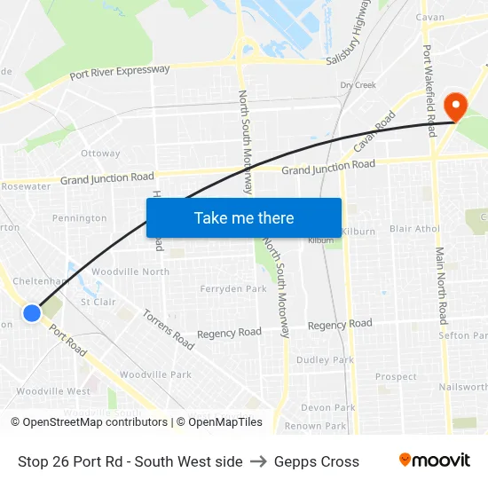 Stop 26 Port Rd - South West side to Gepps Cross map