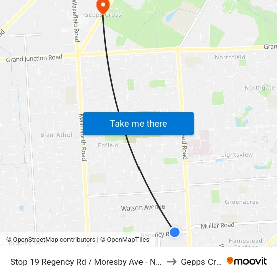 Stop 19 Regency Rd / Moresby Ave - North side to Gepps Cross map