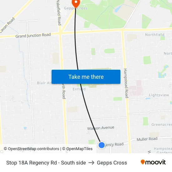Stop 18A Regency Rd - South side to Gepps Cross map