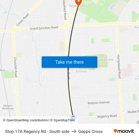 Stop 17A Regency Rd - South side to Gepps Cross map