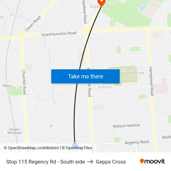 Stop 115 Regency Rd - South side to Gepps Cross map
