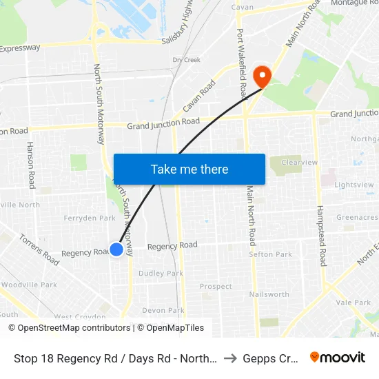 Stop 18 Regency Rd / Days Rd - North side to Gepps Cross map