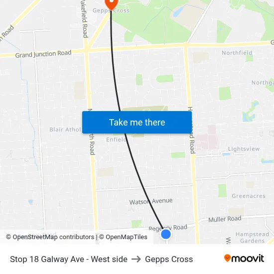 Stop 18 Galway Ave - West side to Gepps Cross map