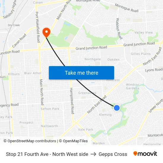 Stop 21 Fourth Ave - North West side to Gepps Cross map