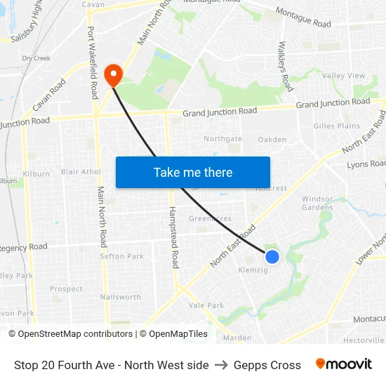 Stop 20 Fourth Ave - North West side to Gepps Cross map