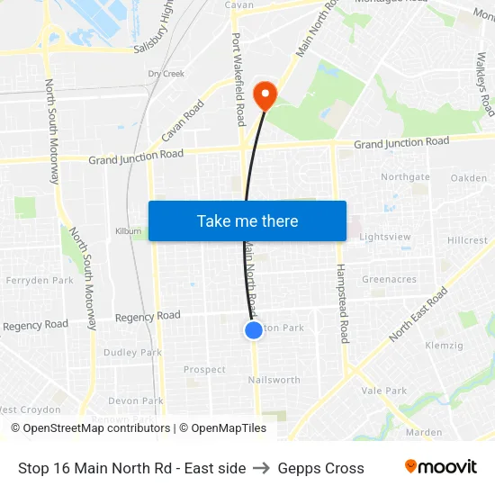 Stop 16 Main North Rd - East side to Gepps Cross map