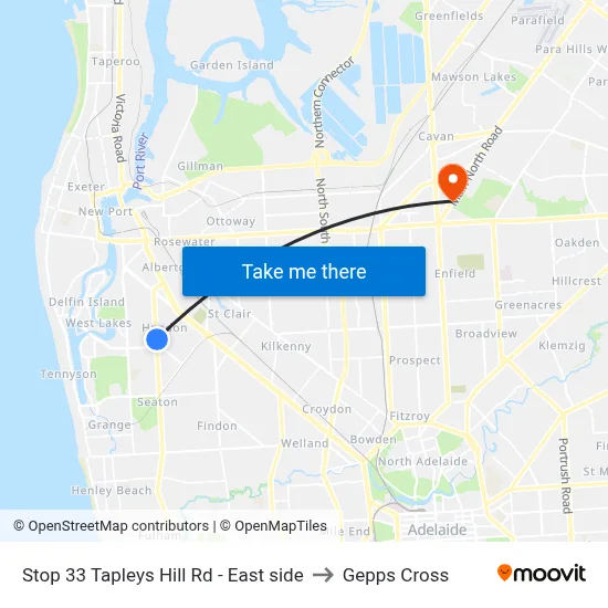 Stop 33 Tapleys Hill Rd - East side to Gepps Cross map