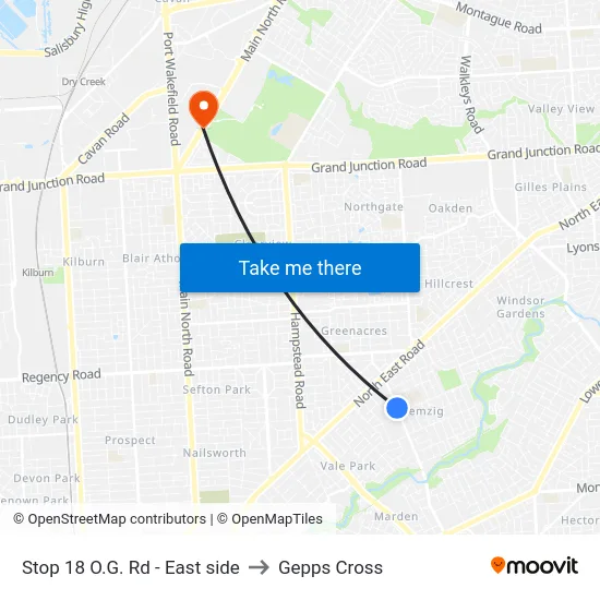 Stop 18 O.G. Rd - East side to Gepps Cross map
