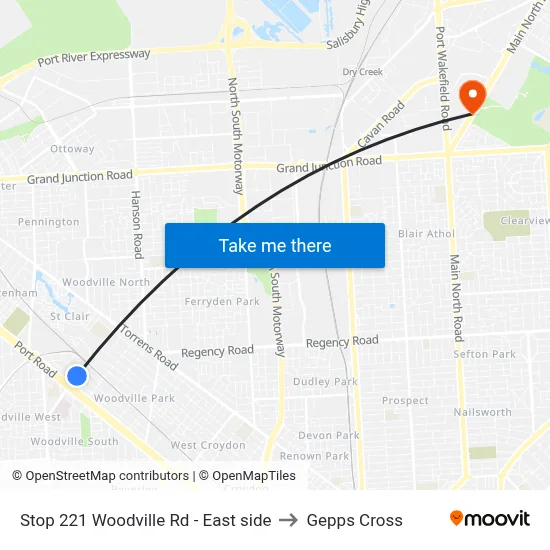 Stop 221 Woodville Rd - East side to Gepps Cross map