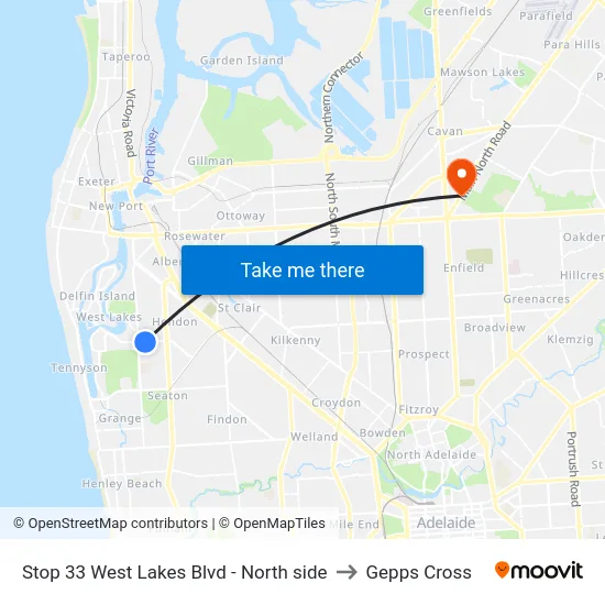 Stop 33 West Lakes Blvd - North side to Gepps Cross map