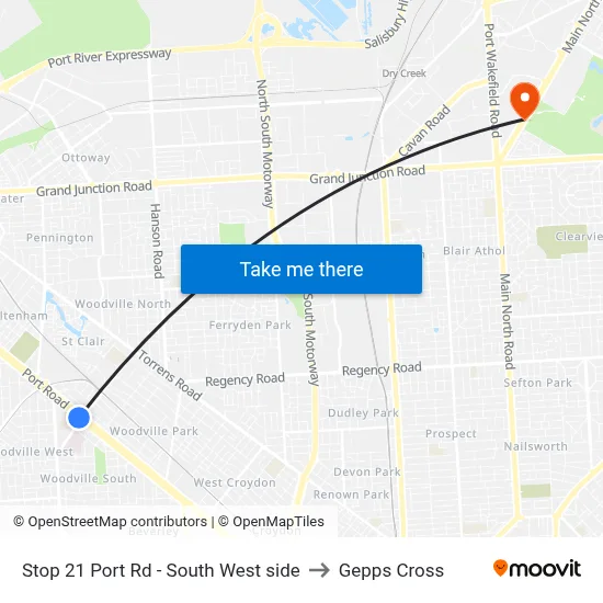 Stop 21 Port Rd - South West side to Gepps Cross map
