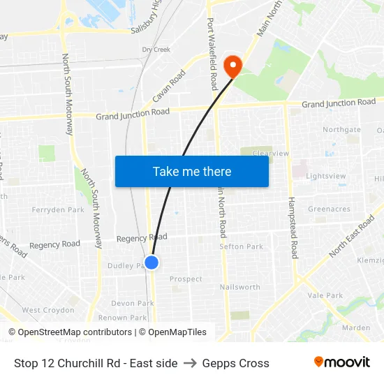 Stop 12 Churchill Rd - East side to Gepps Cross map