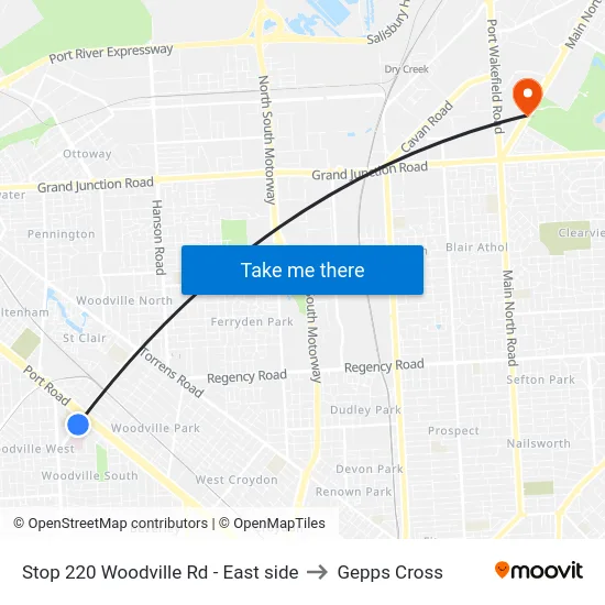 Stop 220 Woodville Rd - East side to Gepps Cross map