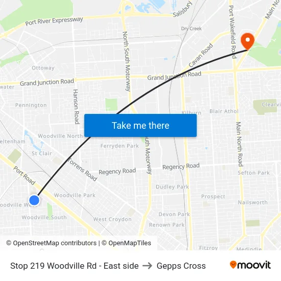 Stop 219 Woodville Rd - East side to Gepps Cross map