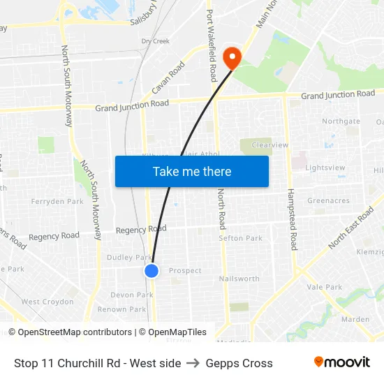Stop 11 Churchill Rd - West side to Gepps Cross map