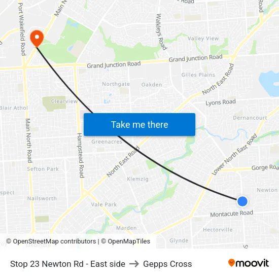 Stop 23 Newton Rd - East side to Gepps Cross map