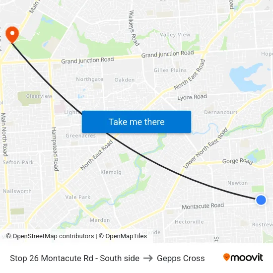 Stop 26 Montacute Rd - South side to Gepps Cross map
