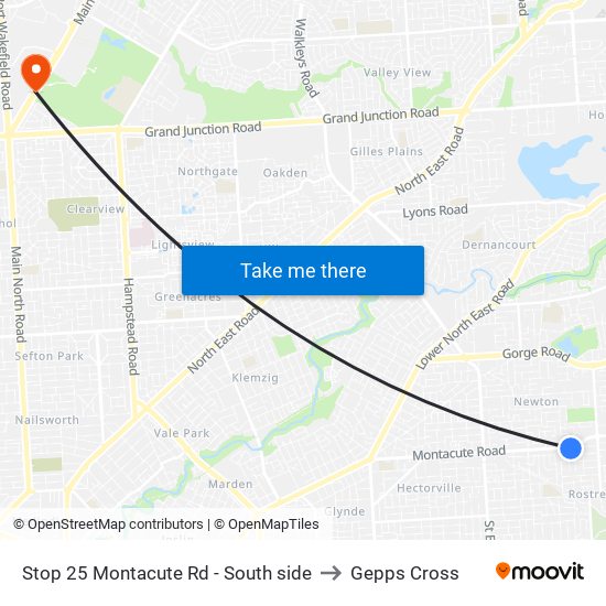 Stop 25 Montacute Rd - South side to Gepps Cross map