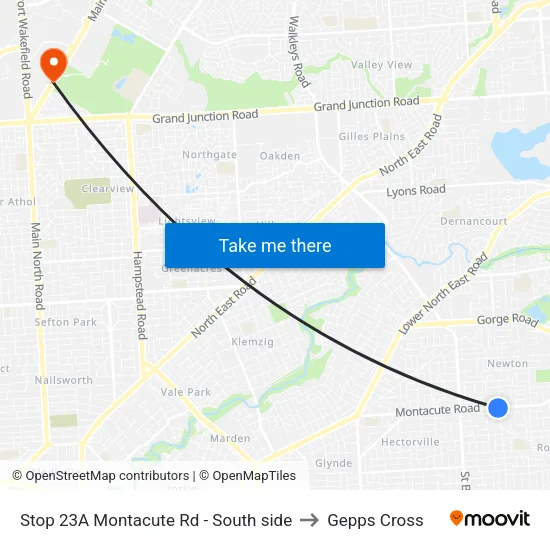 Stop 23A Montacute Rd - South side to Gepps Cross map
