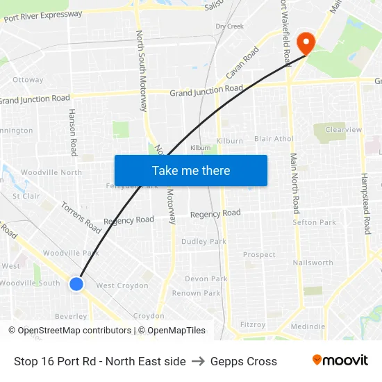 Stop 16 Port Rd - North East side to Gepps Cross map