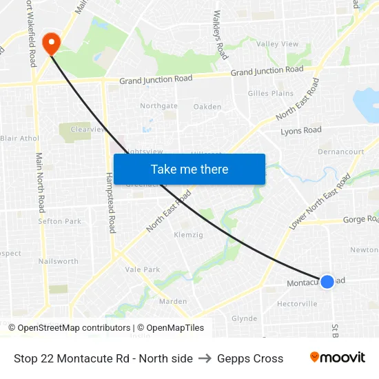 Stop 22 Montacute Rd - North side to Gepps Cross map