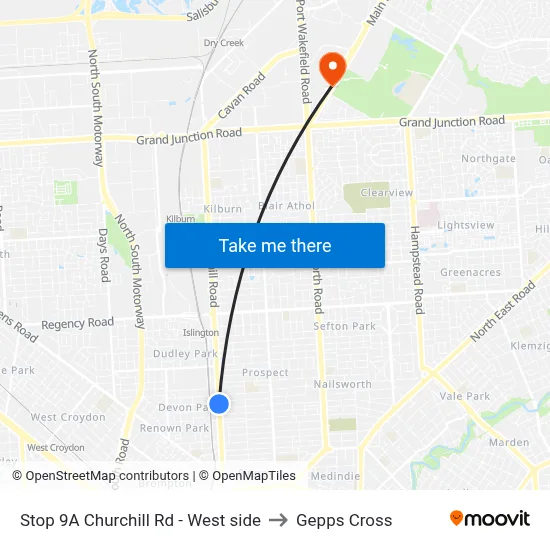 Stop 9A Churchill Rd - West side to Gepps Cross map