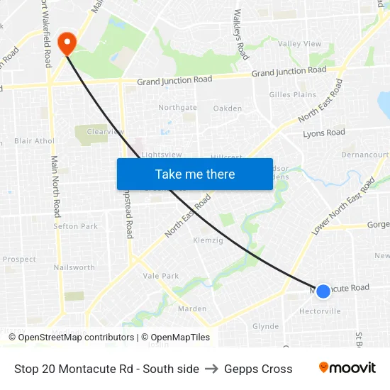 Stop 20 Montacute Rd - South side to Gepps Cross map