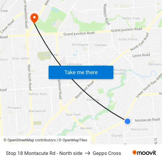 Stop 18 Montacute Rd - North side to Gepps Cross map