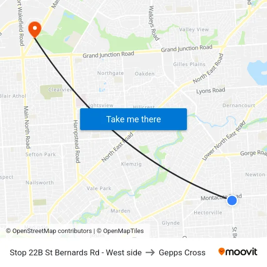 Stop 22B St Bernards Rd - West side to Gepps Cross map