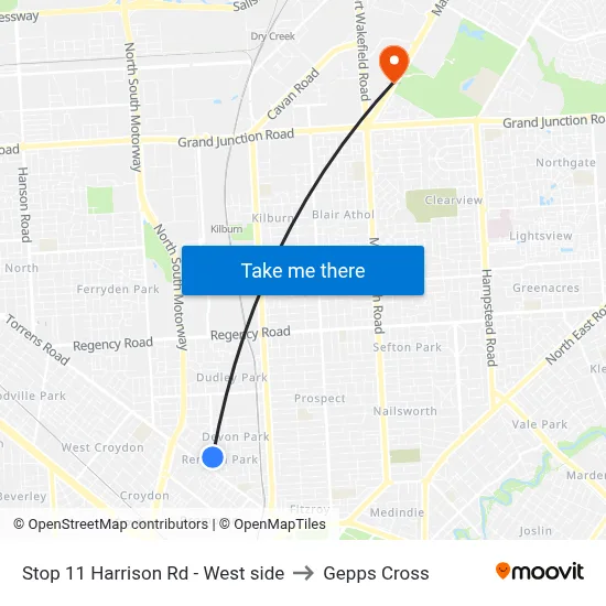 Stop 11 Harrison Rd - West side to Gepps Cross map