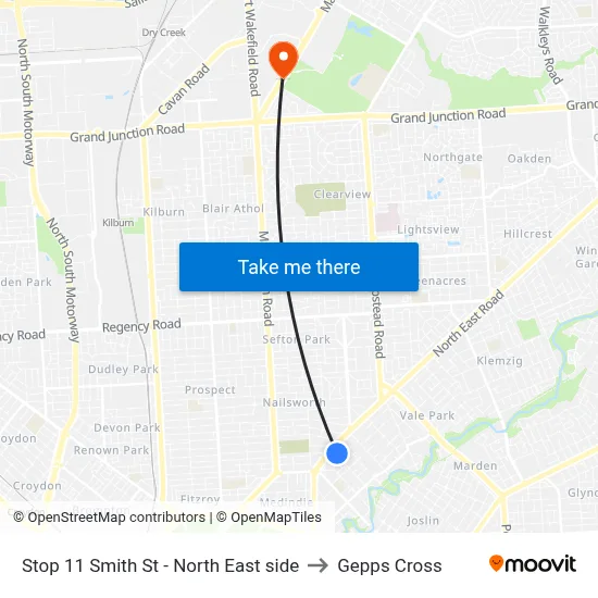 Stop 11 Smith St - North East side to Gepps Cross map