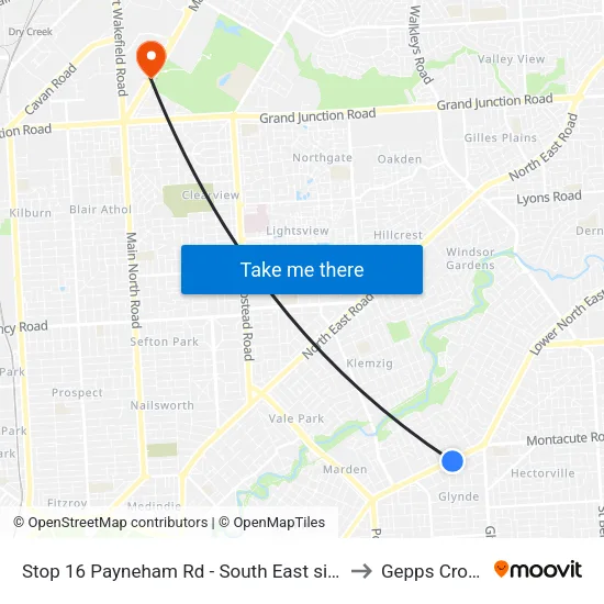 Stop 16 Payneham Rd - South East side to Gepps Cross map
