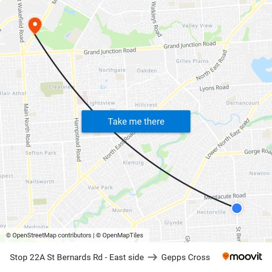 Stop 22A St Bernards Rd - East side to Gepps Cross map