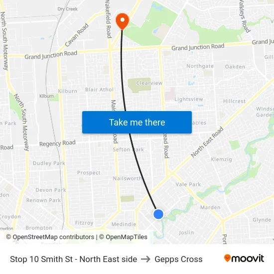 Stop 10 Smith St - North East side to Gepps Cross map