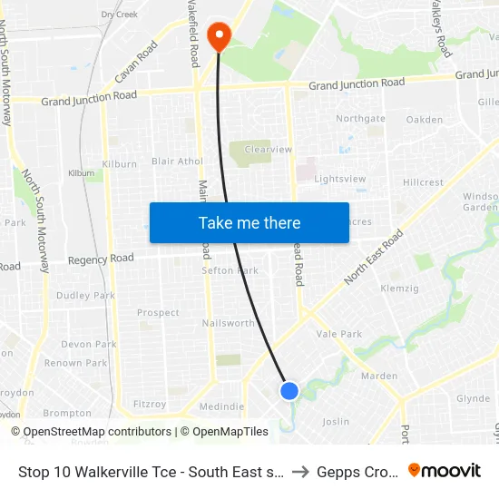 Stop 10 Walkerville Tce - South East side to Gepps Cross map
