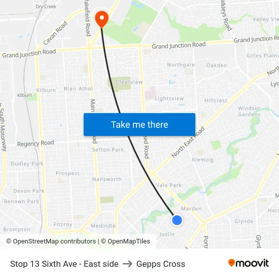Stop 13 Sixth Ave - East side to Gepps Cross map
