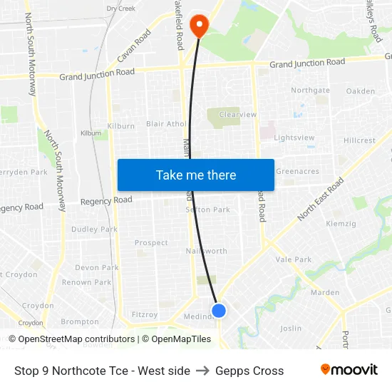 Stop 9 Northcote Tce - West side to Gepps Cross map