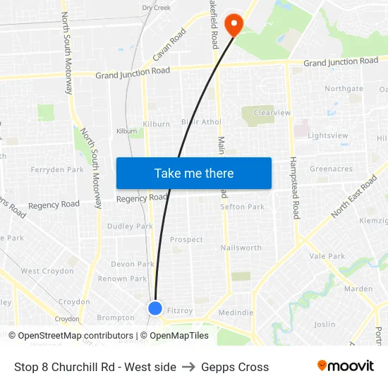 Stop 8 Churchill Rd - West side to Gepps Cross map
