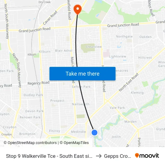 Stop 9 Walkerville Tce - South East side to Gepps Cross map
