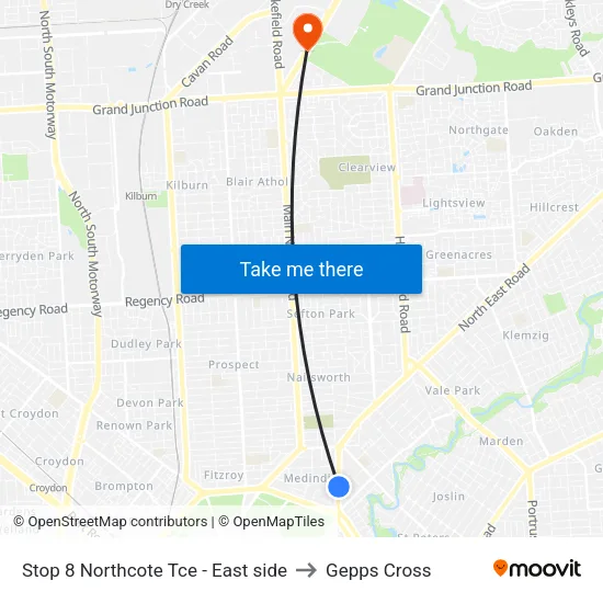 Stop 8 Northcote Tce - East side to Gepps Cross map