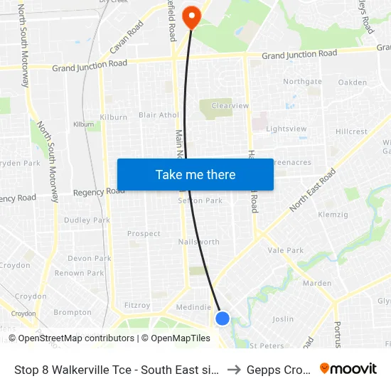 Stop 8 Walkerville Tce - South East side to Gepps Cross map