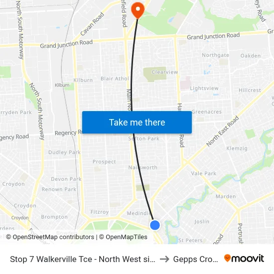 Stop 7 Walkerville Tce - North West side to Gepps Cross map