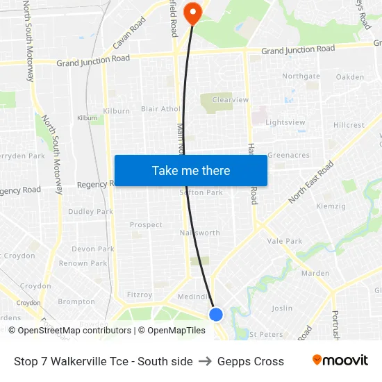 Stop 7 Walkerville Tce - South side to Gepps Cross map