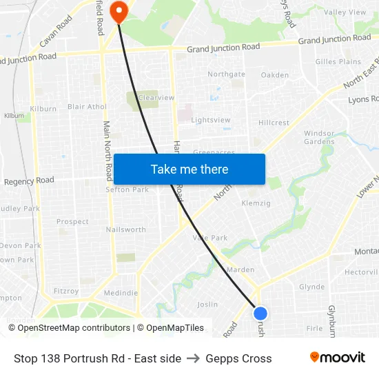 Stop 138 Portrush Rd - East side to Gepps Cross map